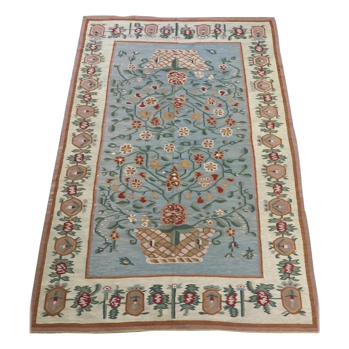 Antique Bessarabian Kilim, Beautiful Basket Design, Late 19th Century
