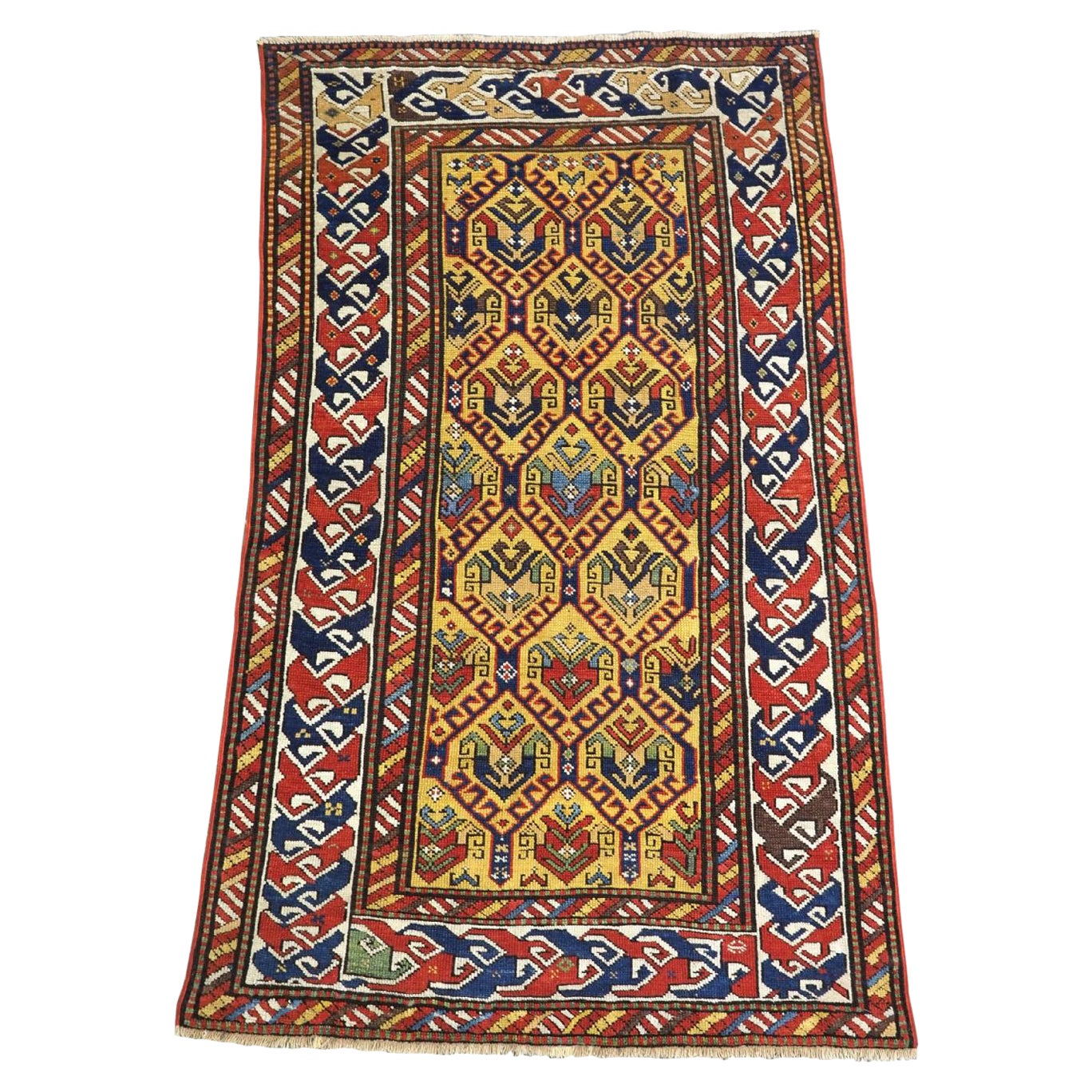 Ancien tapis Dagestan du Caucase avec motif de treillis, vers 1890