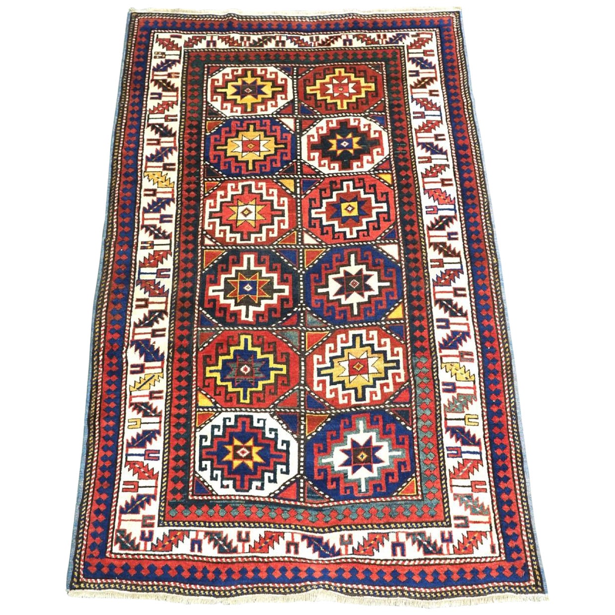 Antique Caucasian Moghan Kazak Rug With Memling Gul Design, Circa 1890