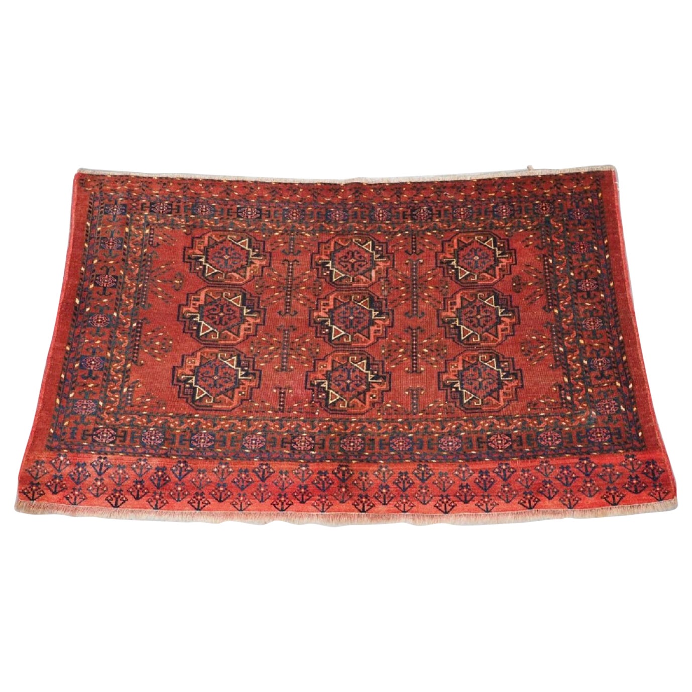 Antique Ersari Kizil Ayak Turkmen Nine Gul Chuval Rug, Circa 1900
