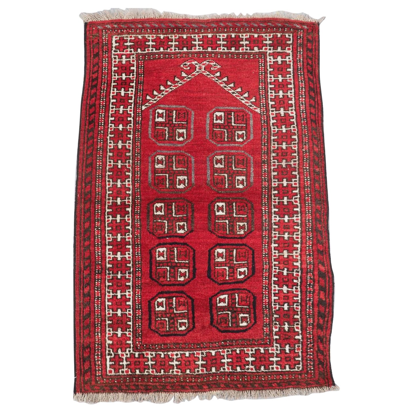 Vintage Afghan Kizyl Ayak Turkmen Prayer Rug, Circa 1950