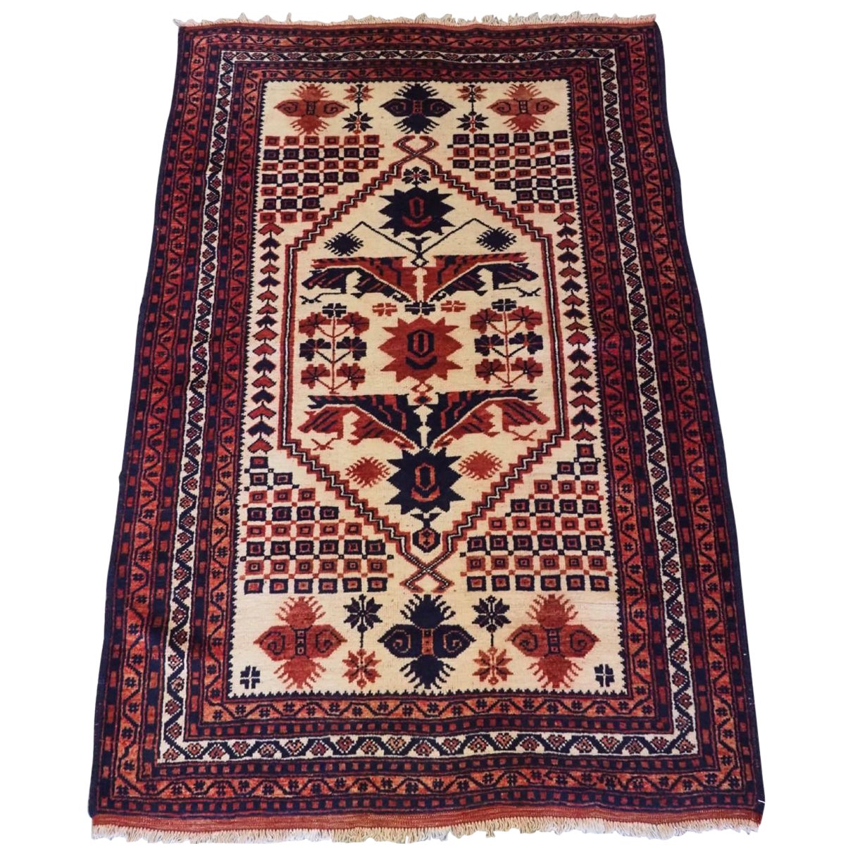 Vintage Turkish Yagcibedir Village Rug With Ivory Ground, About 70 Years Old