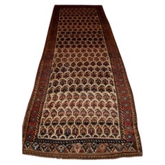 Vintage Kurdish Runner, Ivory Ground With Boteh Design, Circa 1900