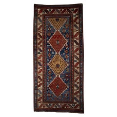 Tapis long caucasien ancien, grande couleur, 19ème siècle