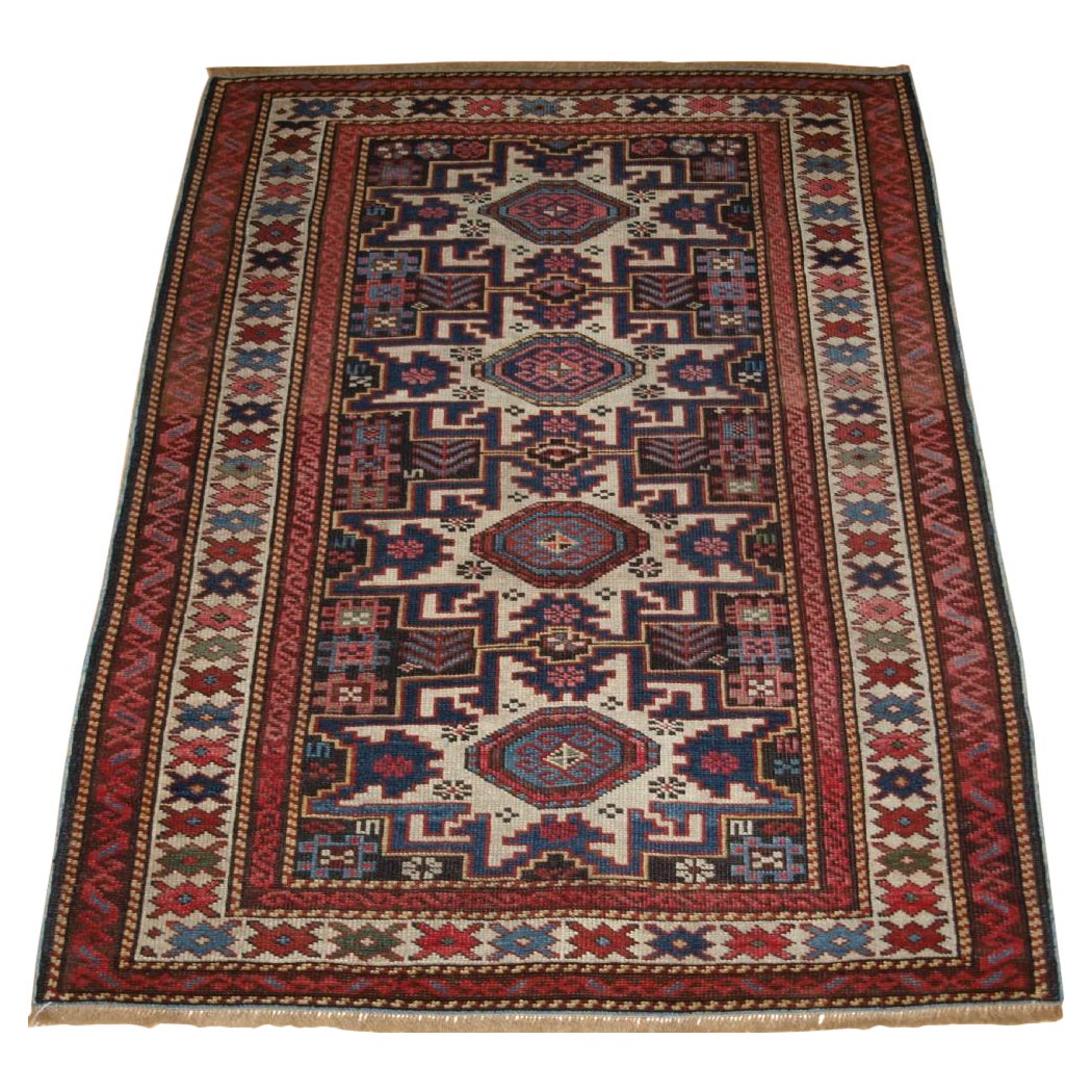 Tappeto antico del Caucaso orientale con disegno a stella Lesghi, dimensioni ridotte, Circa 1900