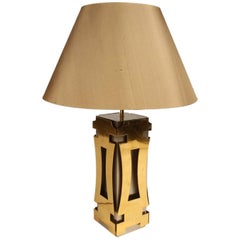 1970s Chrome and Brass Table Lamp in the Style of Lumica