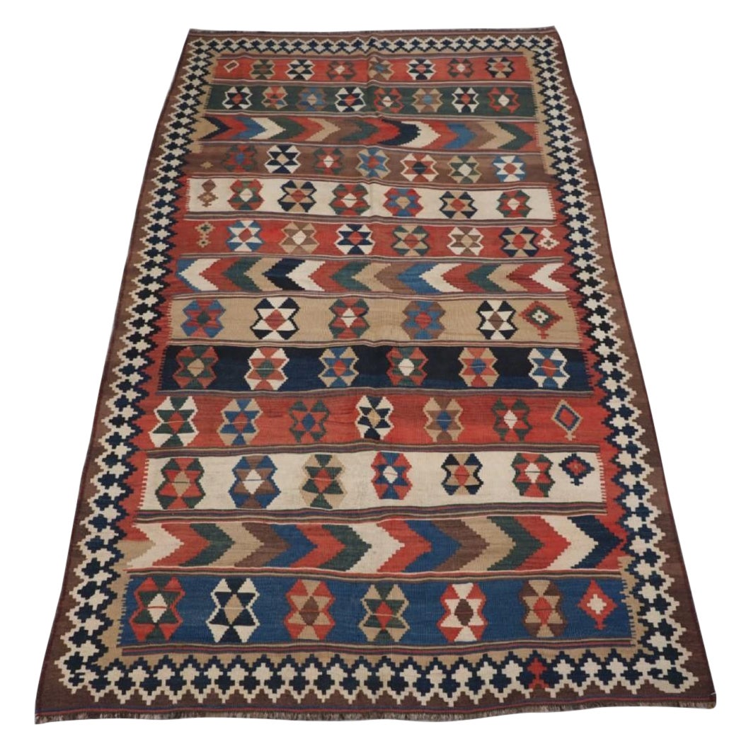 Antique Qashqai Tribal Kilim With Banded Design, Circa 1900