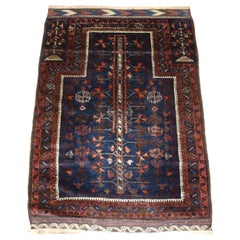 Antique Baluch Prayer Rug, Blue Ground With Tree Of Life, Late 19th Century