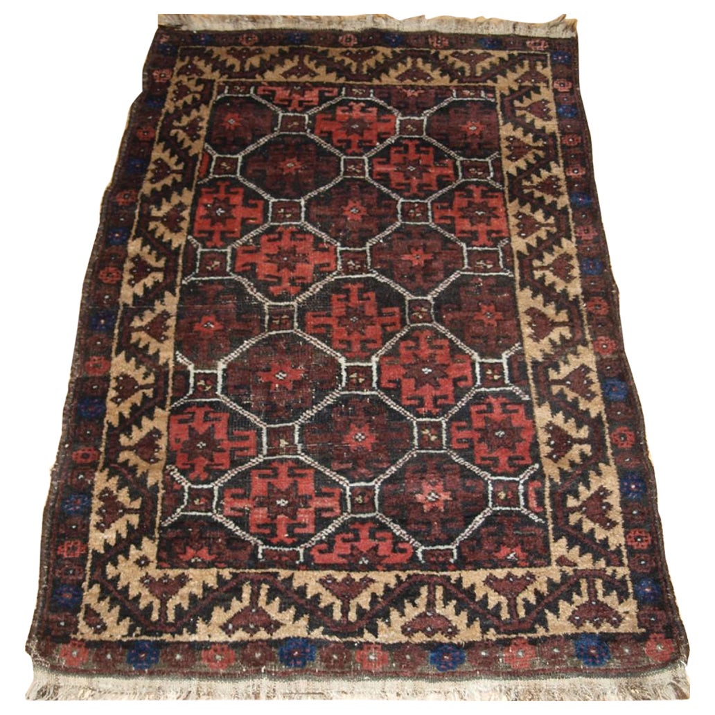 Antique Afghan Baluch Rug, Small Size With Lattice Design, Circa 1900