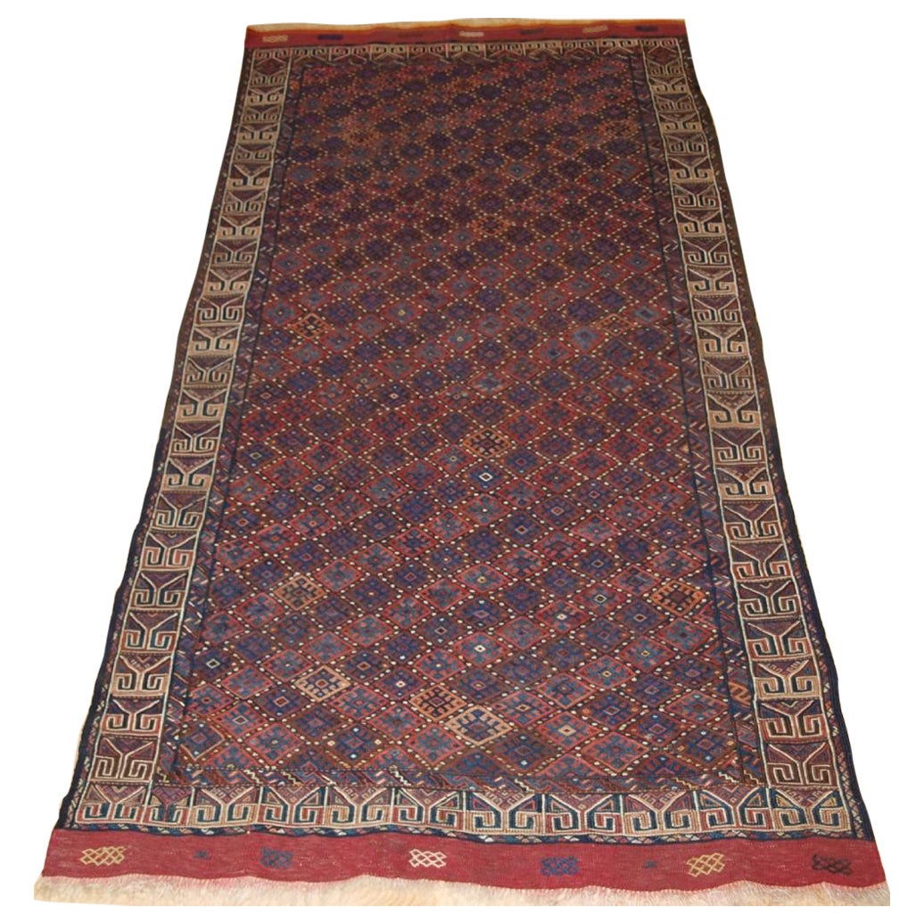 Antico kilim curdo Soumak dei curdi di Quchan, circa 1900
