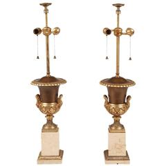 Pair of Marble and Gilt Metal Urn Lamps