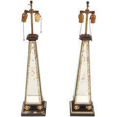 Pair of Mirrored Obelisk Form Table Lamps 4