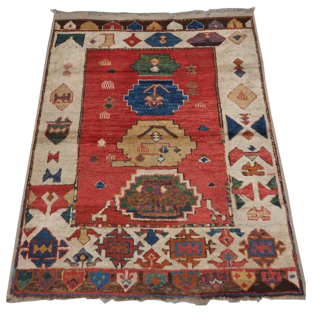 Turkish Konya Rug, Village Rug Made With Antique Wool, 19th Century For Sale
