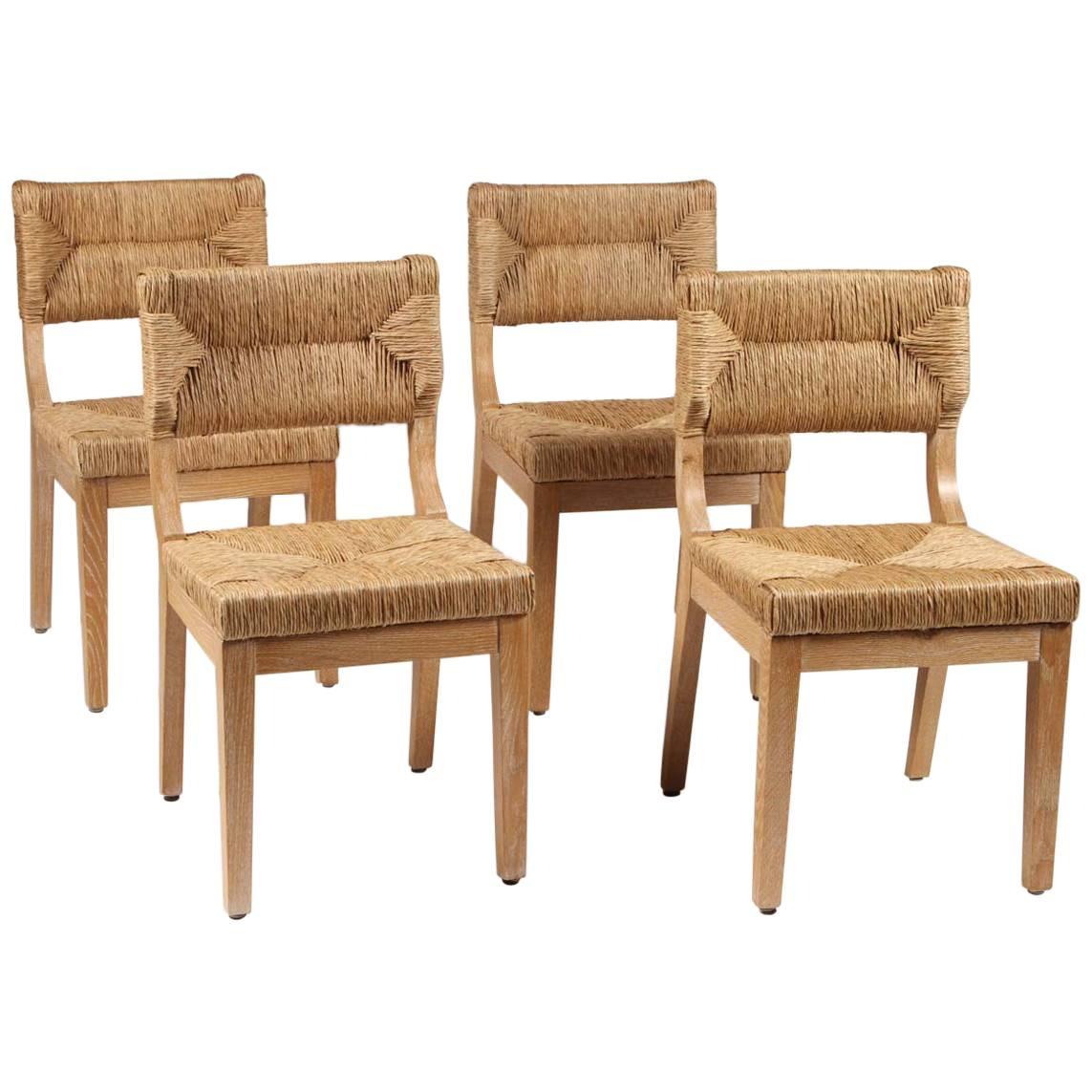 Set of Four Italian Dining Chairs with Rush Backs and Seats at 1stDibs