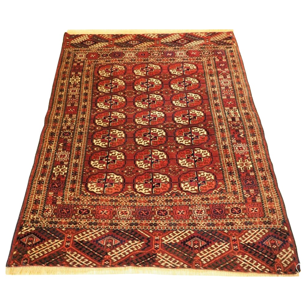 Antique Tekke Turkmen Rug in Very Unusual Border, Circa 1880