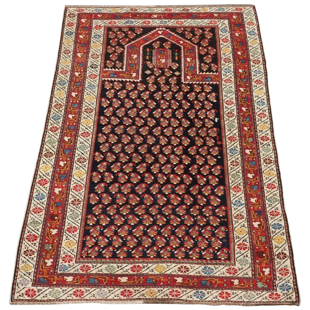 Antique Caucasian Dagestan Prayer Rug with Small Boteh Design, Circa 1890