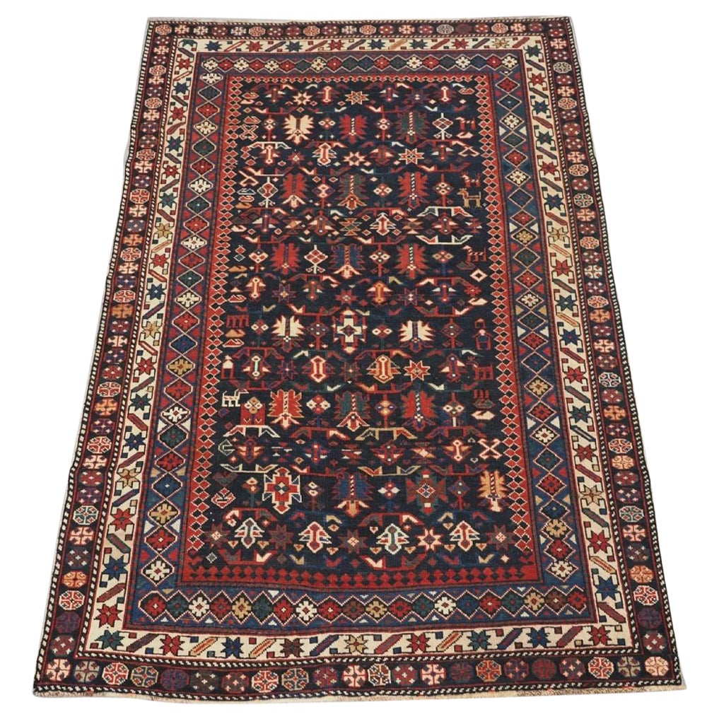 Antique Caucasian Daghestan Rug with Chichi Style Design, Circa 1890