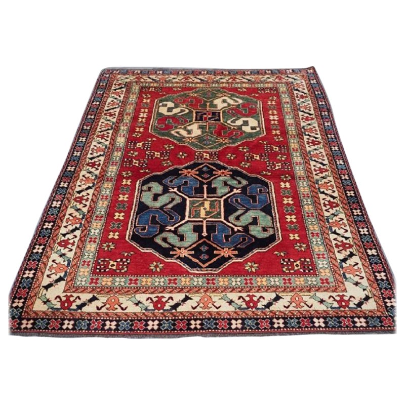 Tapis afghan noué à la main à motif Kazak, vieux d'environ 10 ans