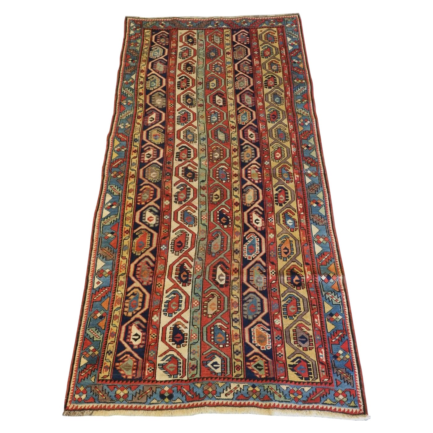 Antique Caucasian Gendje Kazak Long Rug With Boteh Design, Circa 1880
