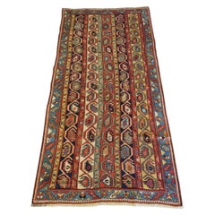 Antique Caucasian Gendje Kazak Long Rug With Boteh Design, Circa 1880