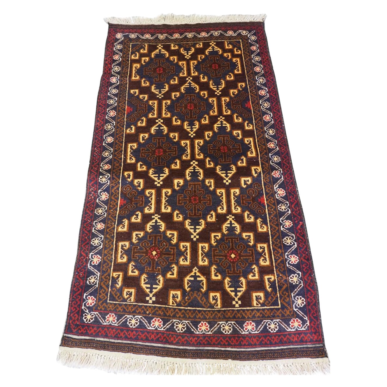 Vintage Afghan Village Rug Of Traditional Design, About 40 Years Old