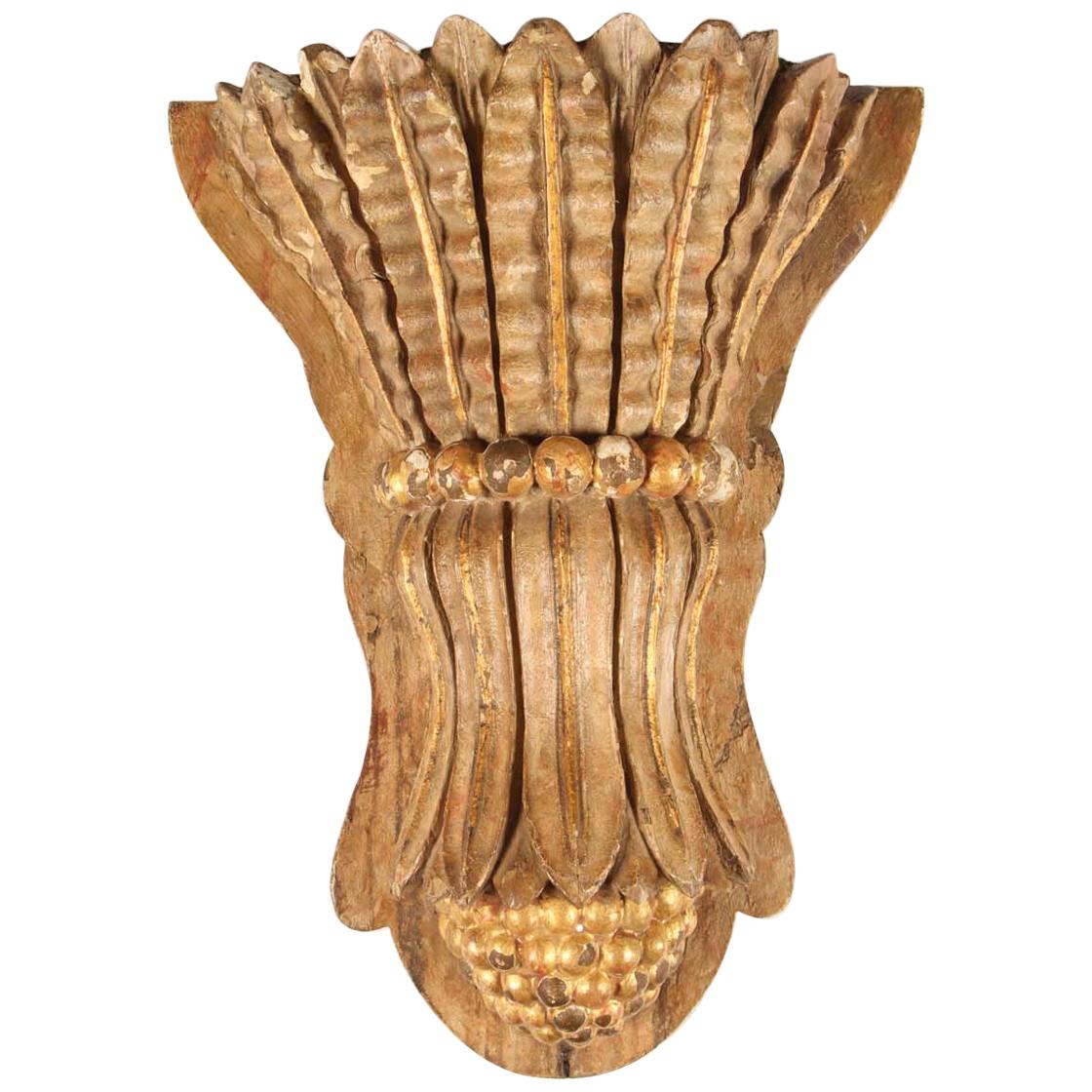 Hand-Carved Giltwood Wheat Sheaf For Sale