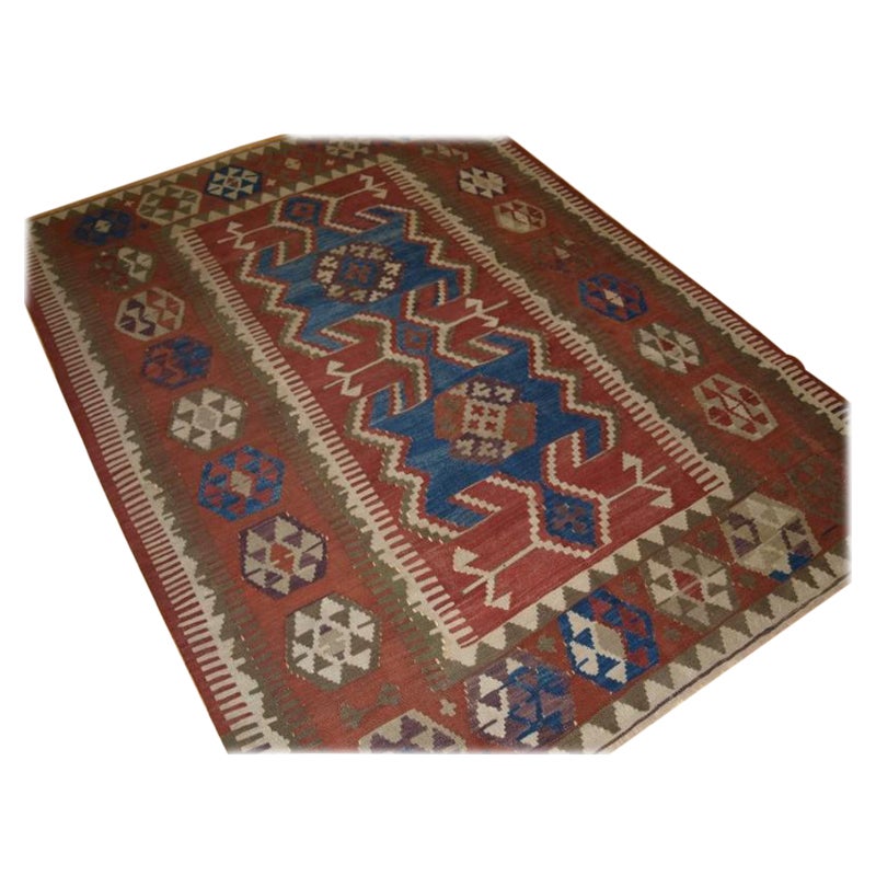 Antico Kilim turco di piccole dimensioni della regione di Konya, CIRCA 1900, (1 di una coppia) 1
