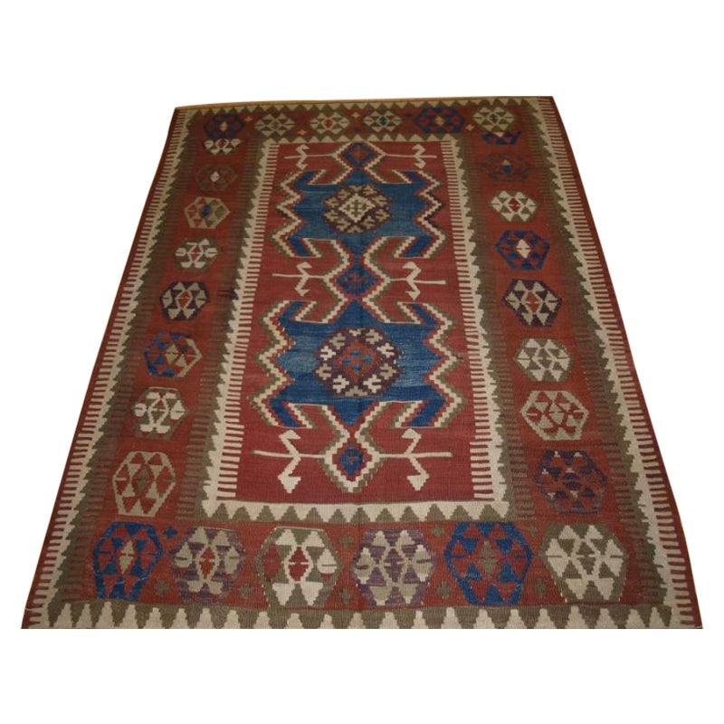 Antiguo Obruk turco de la región de Konya Kilim de tamaño pequeño, Circa 1900, (1 de un par) 2