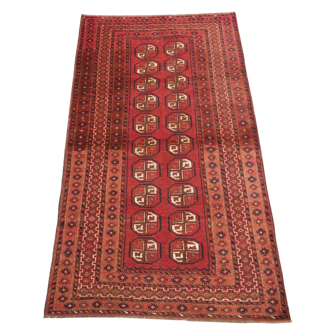Old Afghan Village Rug With Turkmen Design, Circa 1920