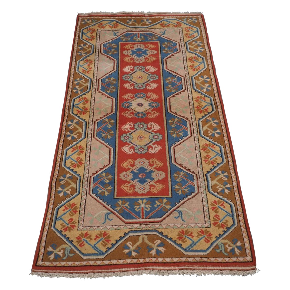 Vieux tapis turc Milas de conception traditionnelle de petits médaillons, vers 1960