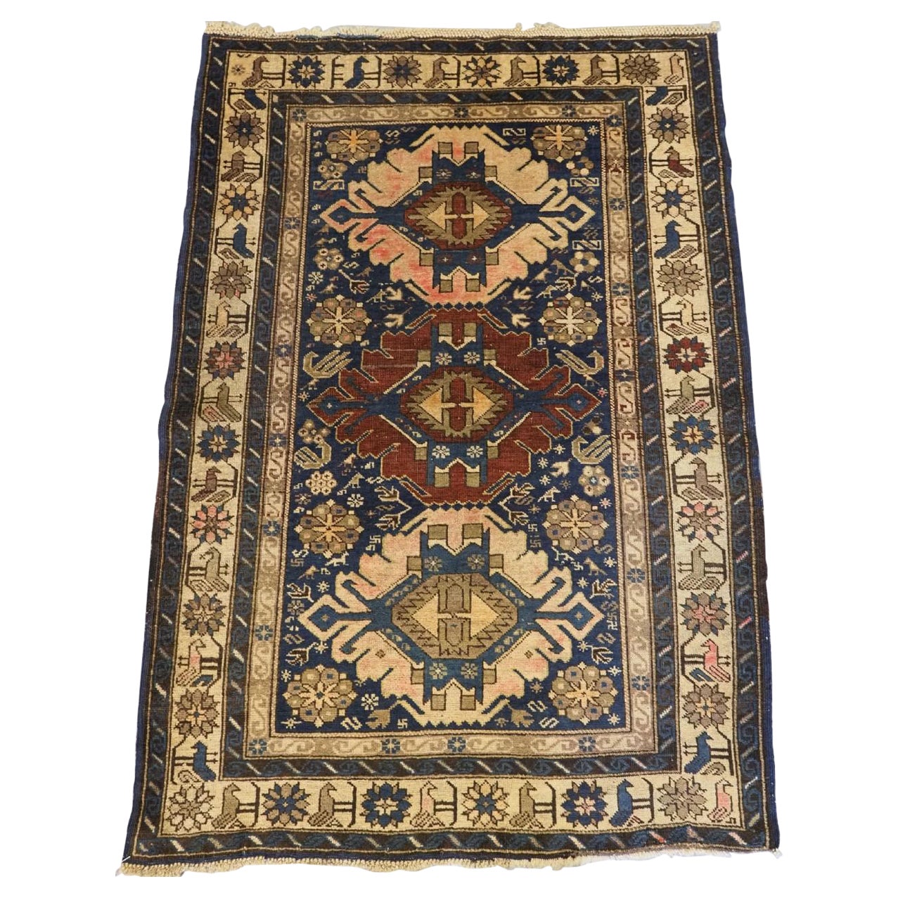 Antiker kaukasischer Shirvan-Kuban-Teppich aus Kaschmir, weiche, verblasste Farben, um 1900