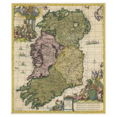 Carte Hibernia Regnum de Carel Allard, 1700 : provinces d'Irlande colorées à la main