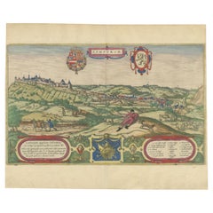 Paisaje urbano de Limburgo 1580: grabado histórico en cobre de Braun y Hogenberg