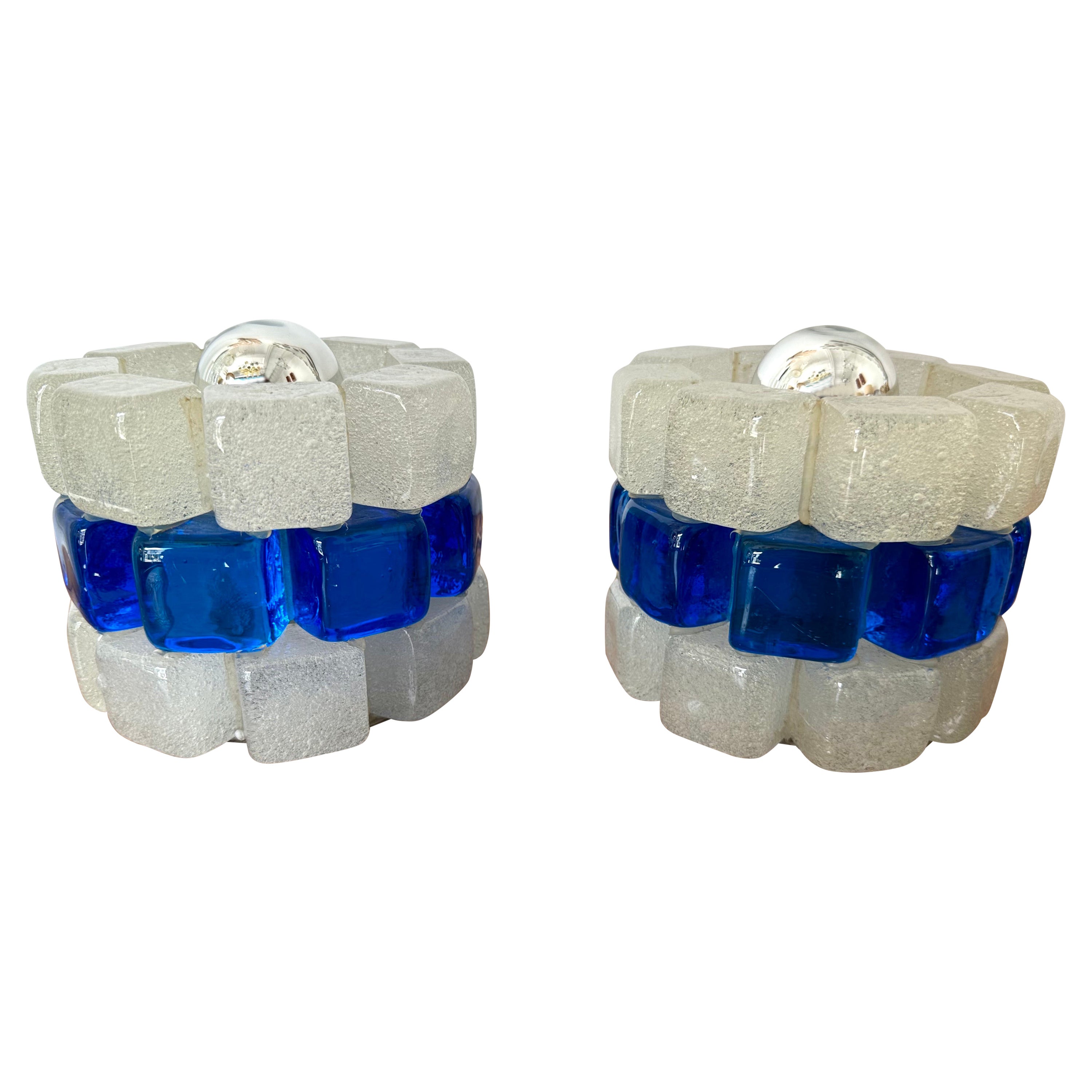 Pair of Round Bubble Glass Lamps by Poliarte, Italy, 1970s For Sale