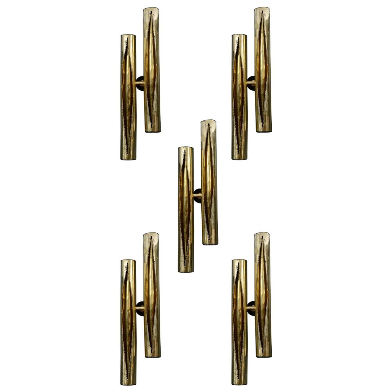 Exceptional Set of Ten Brass Wall Sconces For Sale