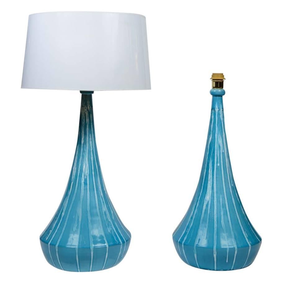 Pair of Italian Light Blue Ceramic Lamps