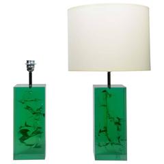 Pair of Signed Green Fractal Resin Lamps