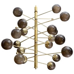 luminaires murano Brass Vertical Chandelier with Murano Glass Globes, Glustin Luminaires Creation