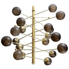 Brass Vertical Chandelier with Murano Glass Globes, Glustin Luminaires Creation 5