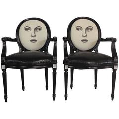 Antique 1960s Fornasetti-Style French Armchairs