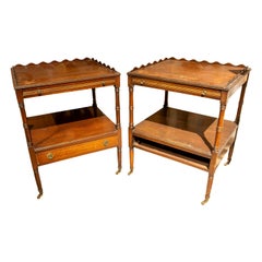 Antique 1930s Pair of English Mahogany Office Tables with Bronze Wheels