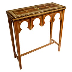 1980s Wooden Console with Inlaid Arabic Style with Geometric Motifs