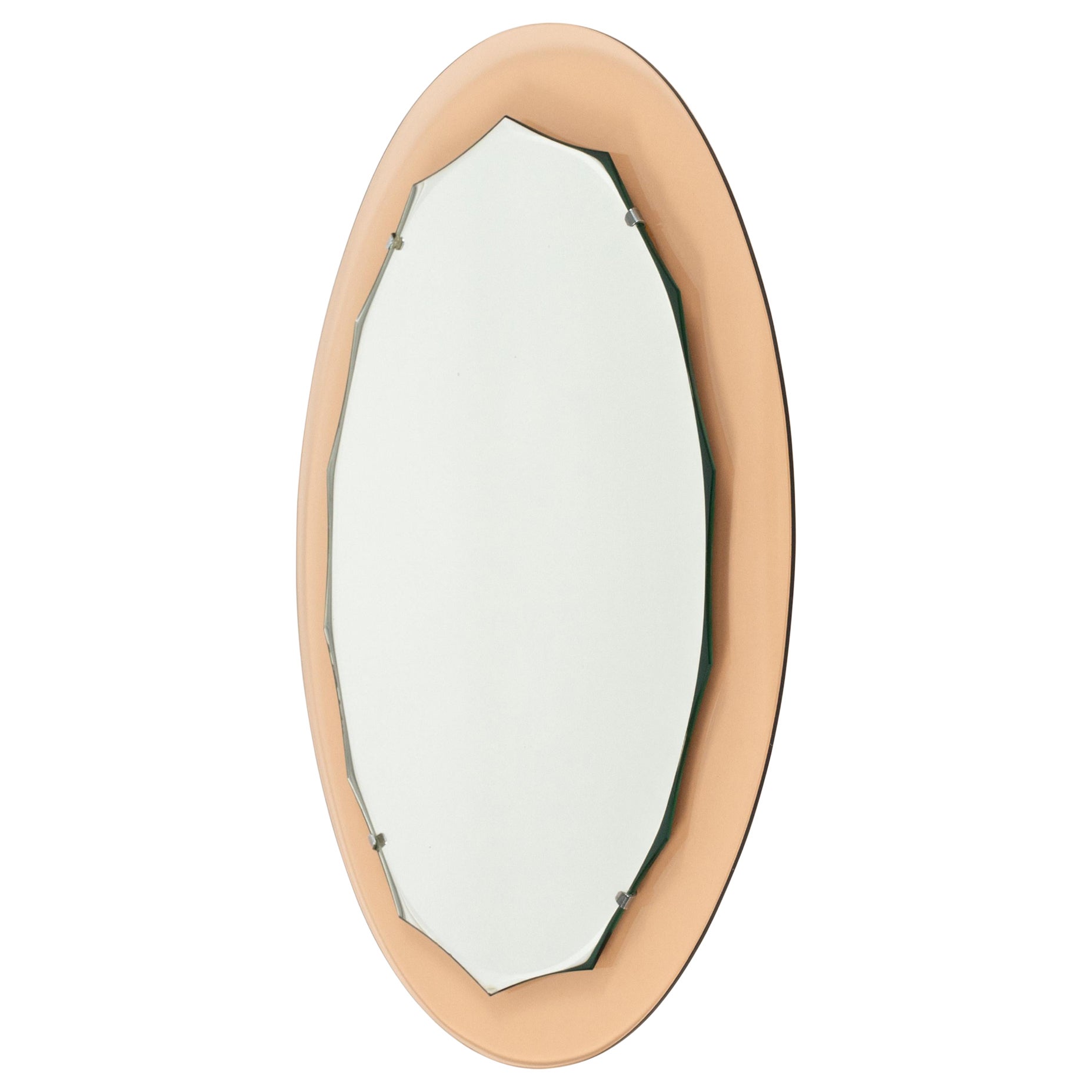 Midcentury Oval Wall Mirror Pink Frame Attributed to Cristal Arte, Italy 1960s