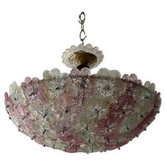 Grande lampadario a baldacchino in vetro multicolore Barovier&Toso Murano Pink Flowers RARE