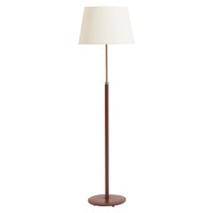 Stehlampe aus braunem Leder und Messing