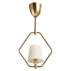 Schwedische Designerin, Pendelleuchte, Messing, Stoff, Schweden, 1950er Jahre