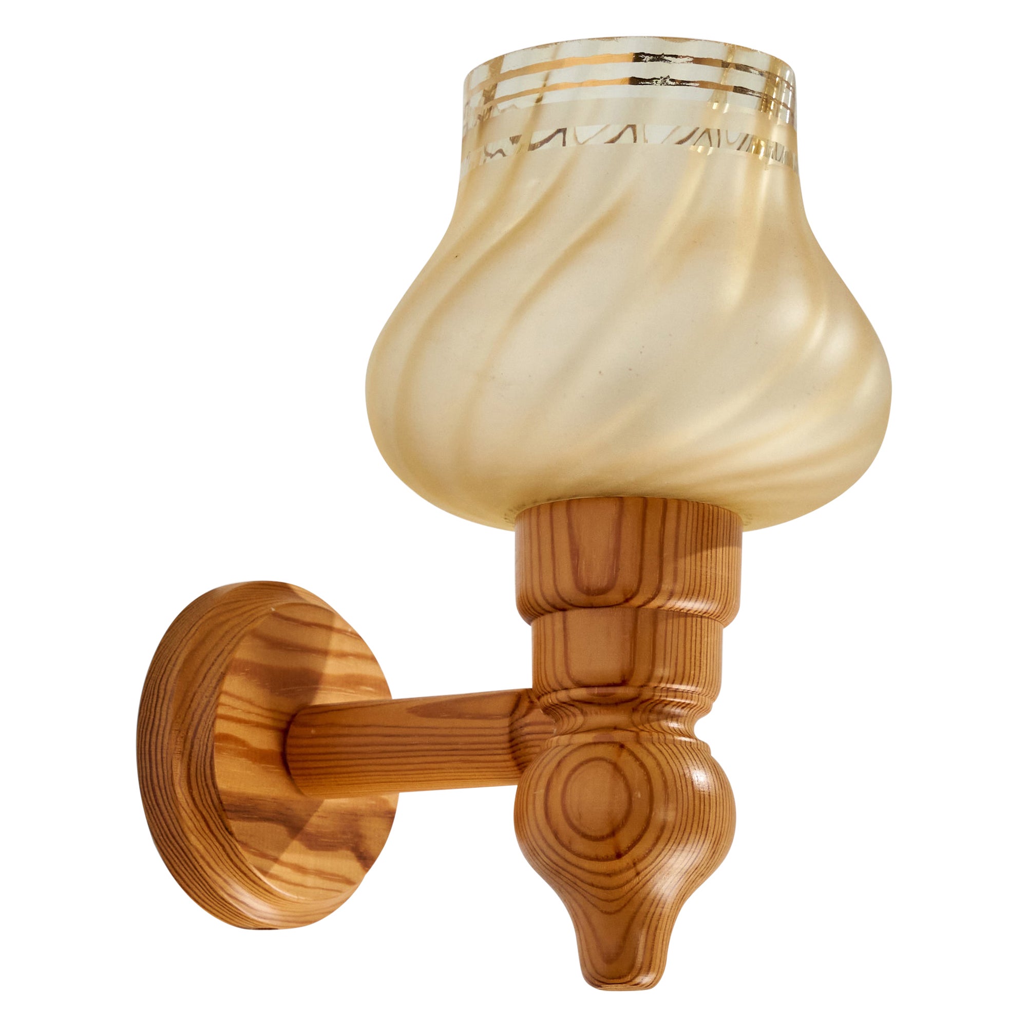 Schwedische Designerin, Wandleuchte, Kiefernholz, Glas, Schweden, 1970er Jahre