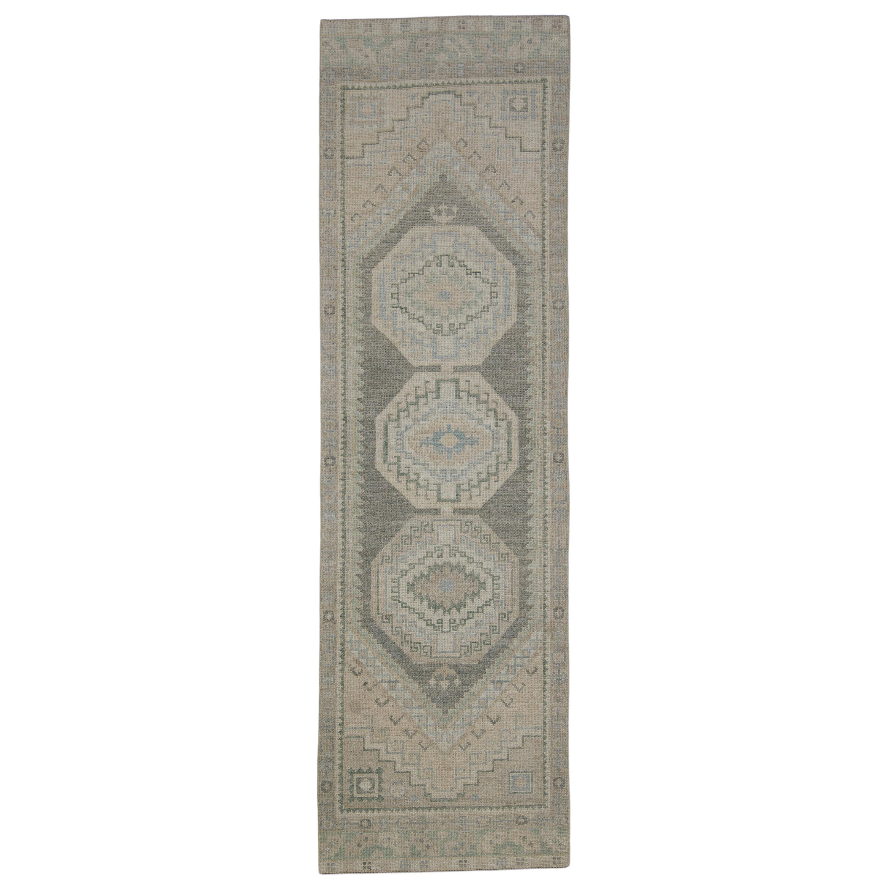 Turkish Oushak Rug Oriental Handmade 3' x 10'2" #11257