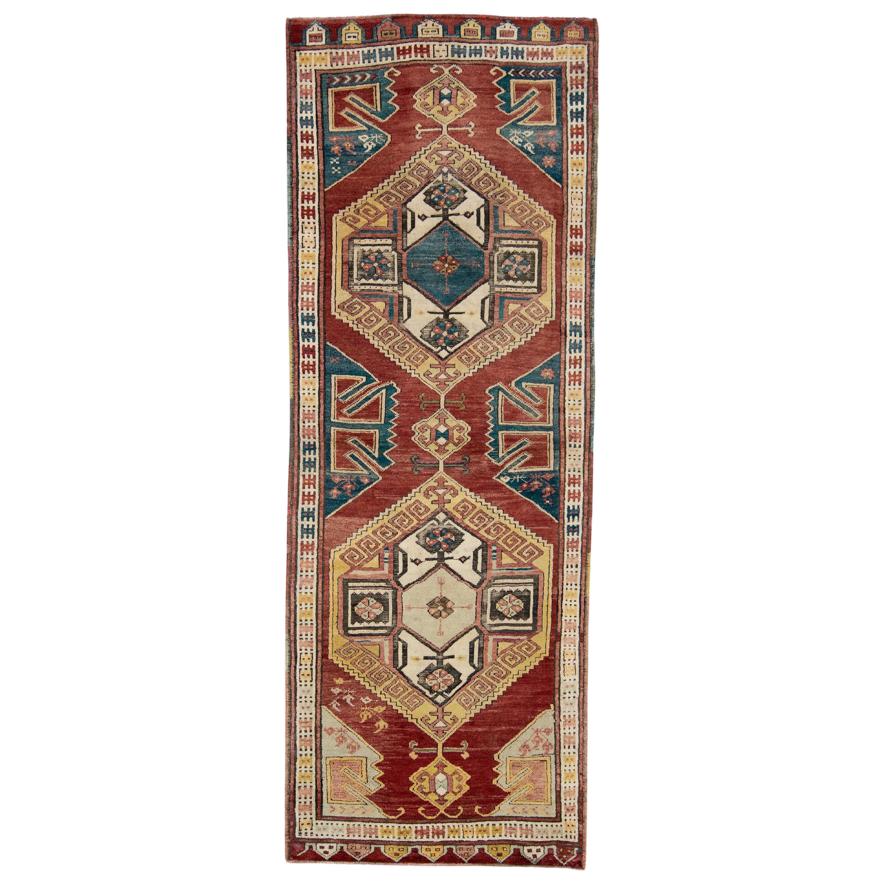 Alfombra Anatolia Turca Vintage Oriental Hecha a Mano 3'11" x 10'11" #11982