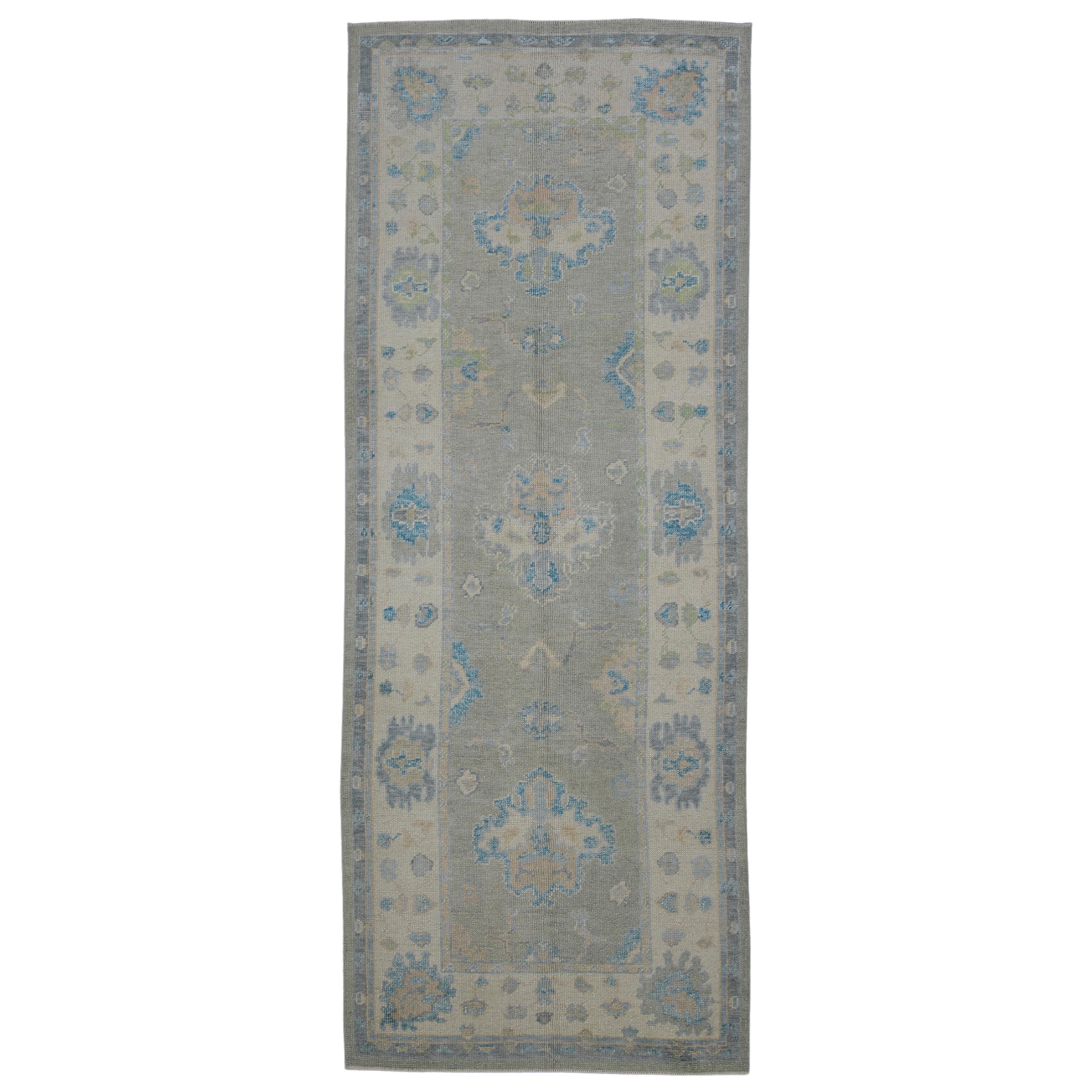Turkish Oushak Rug Oriental Handmade 3'11" x 10'3" #11950 For Sale